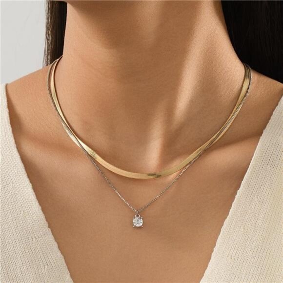 2 Piece Minimalist Design Chain Pendant Necklace - Picture 1 of 5